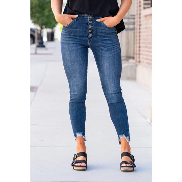 KanCan | Dark Wash Distressed Skinny Jeans - Picture 1 of 8